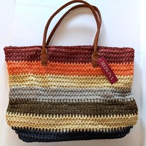 New Merona Raffia Striped Tote NWT